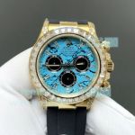 FH Factory Swiss Rolex 4131 Daytona Gain Weight Watch Turquoise Blue Dial with Baguettes